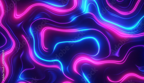 Neon Fluid Abstract Background with Pink and Blue Glowing Waves
