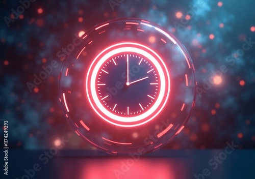 Wallpaper Mural Clock with neon lights indicating time against a futuristic background Torontodigital.ca