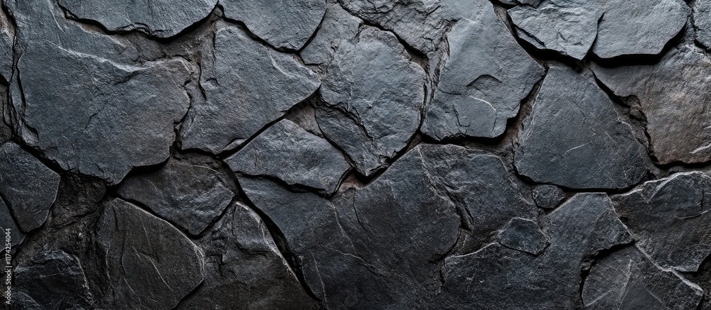 Fototapeta premium Abstract dark grey stone wall texture with rough surface and empty copyspace for text ideal for backgrounds and design layouts.