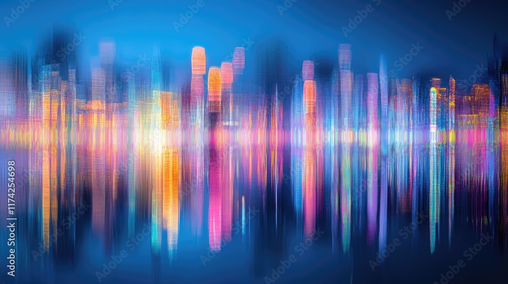 Dreamlike abstract cityscape at night with vibrant bokeh lights creating a captivating urban ambiance and reflecting off tranquil water surfaces Dreamlike abstract cityscape at night with vibrant bokeh lights creating a captivating urban ambiance and reflecting off tranquil water surfaces