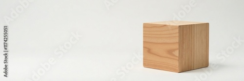 Solid wooden cube with natural texture on white surface, natural, surface, simple