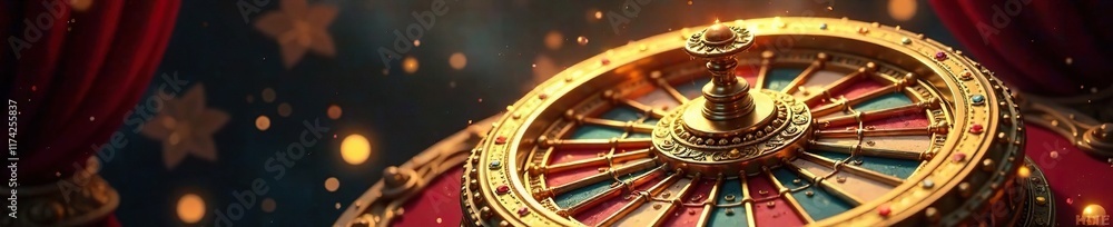 Golden Wheel of Fortune with intricate carvings and gemstones rotating slowly, mystic, golden wheel, ornate wheel Golden Wheel of Fortune with intricate carvings and gemstones rotating slowly, mystic, golden wheel, ornate wheel
