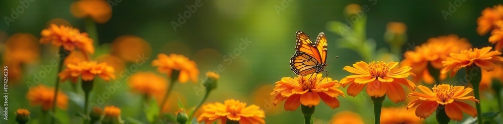 Garden of orange marigold flowers with butterflies, orange flowers with butterflies, butterflies Garden of orange marigold flowers with butterflies, orange flowers with butterflies, butterflies