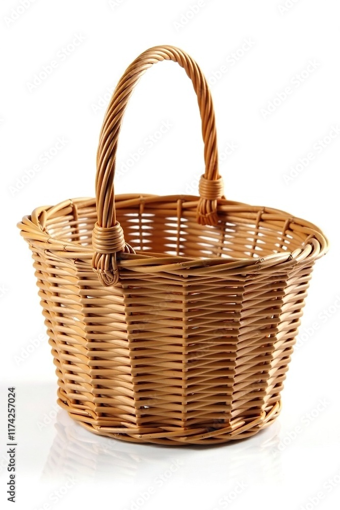 Obraz premium Handle of wicker basket isolated against bright white, woven, cord