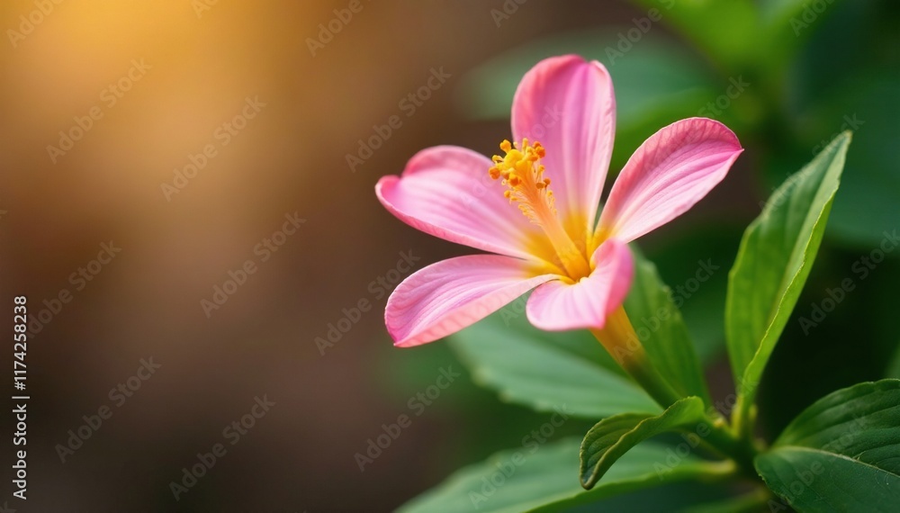 delicate pink flower petals gently touching the yellow stem with green leaves, nature, foliage, yellow delicate pink flower petals gently touching the yellow stem with green leaves, nature, foliage, yellow