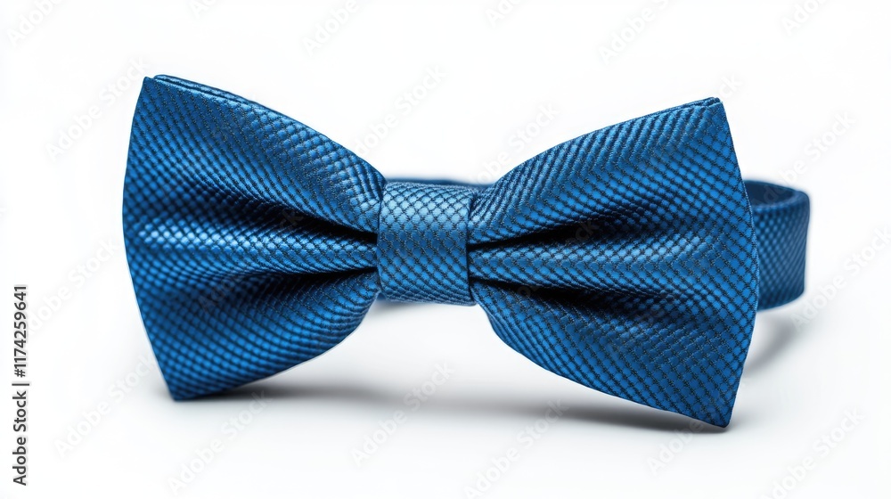 Stylish blue bow tie with textured fabric isolated on clean white background showcasing elegance and sophistication in formal wear accessories Stylish blue bow tie with textured fabric isolated on clean white background showcasing elegance and sophistication in formal wear accessories