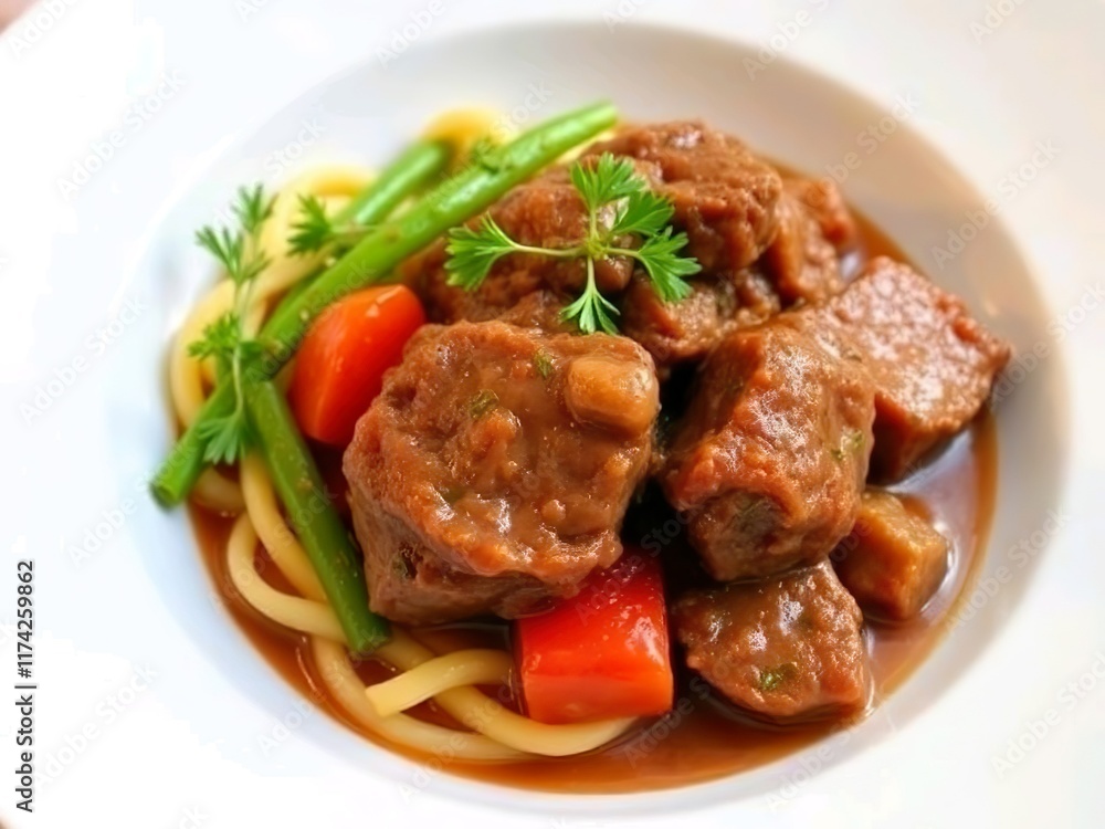 Boeuf Bourguignon is a French dish: Beef meat and vegetables stew. Boeuf Bourguignon is a French dish: Beef meat and vegetables stew.