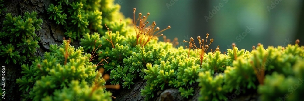 Velvety moss with ferruginous threads on a tree trunk, plant, tree Velvety moss with ferruginous threads on a tree trunk, plant, tree