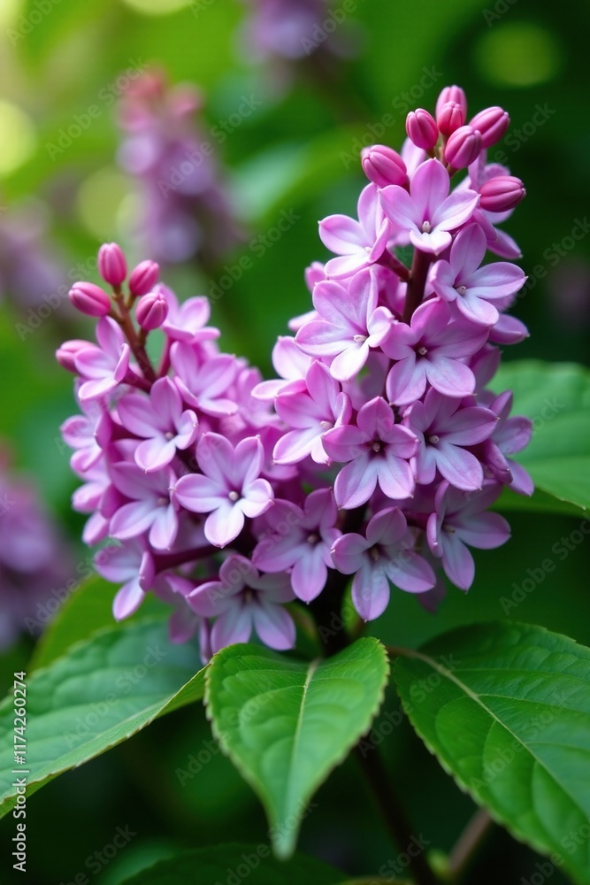 Delicate purple lilac flowers bloom in a lush garden, lilacs, blooming Delicate purple lilac flowers bloom in a lush garden, lilacs, blooming