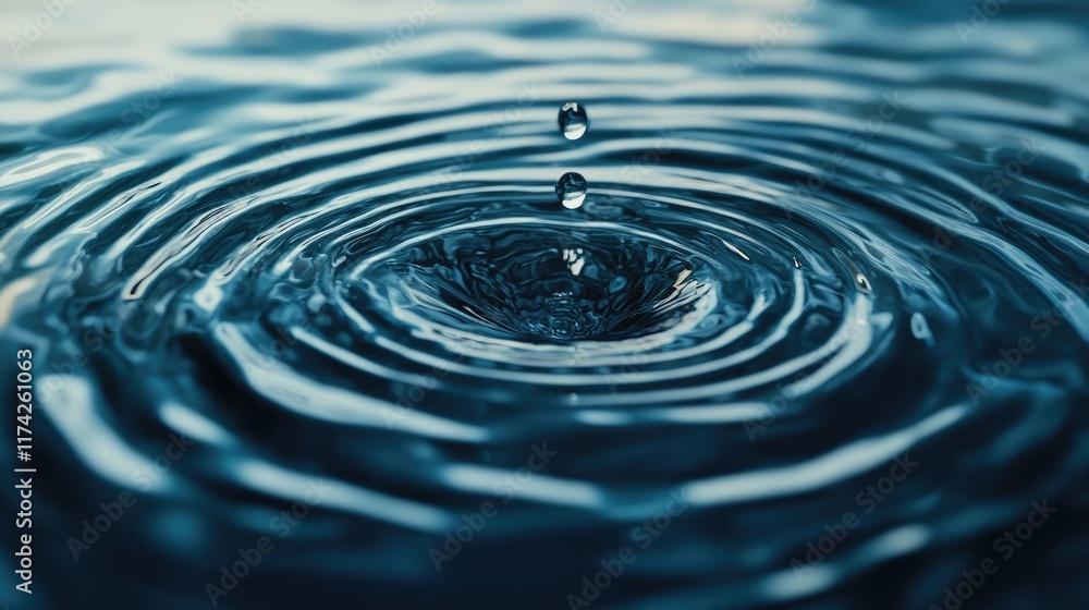 Cool Toned Water Ripple Effect with Droplet Creating Circular Waves in Liquid Surface Cool Toned Water Ripple Effect with Droplet Creating Circular Waves in Liquid Surface