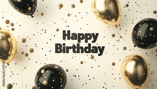 Elegant black and gold birthday balloons around 