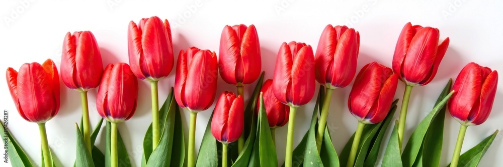Large box of red tulip bouquets on white background, , red flowers, arrangement Large box of red tulip bouquets on white background, , red flowers, arrangement