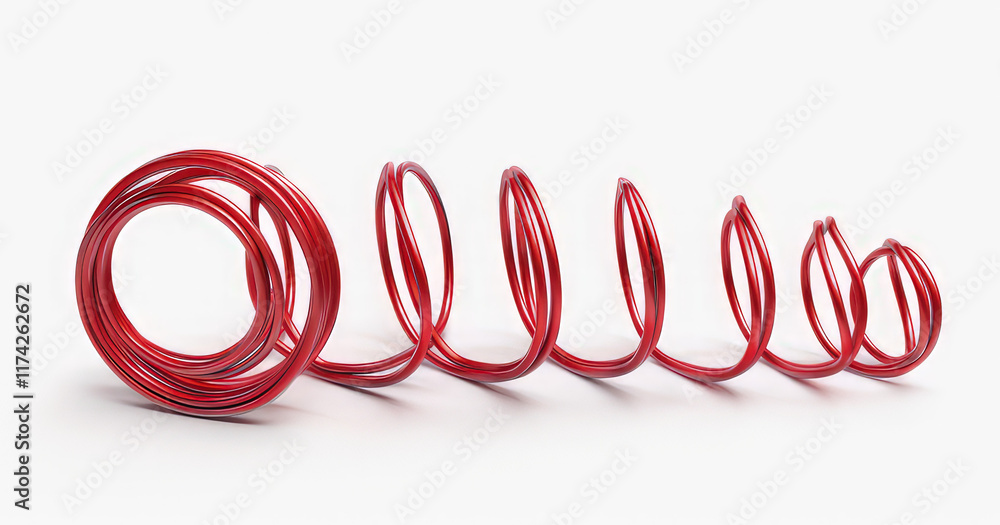 Naklejka premium A red spiral coil, showcasing a smooth and continuous form. isolated on white background