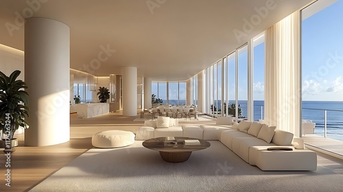 Obraz na płótnie Modern coastal living room design beachfront interior sunlit serenity w salonie