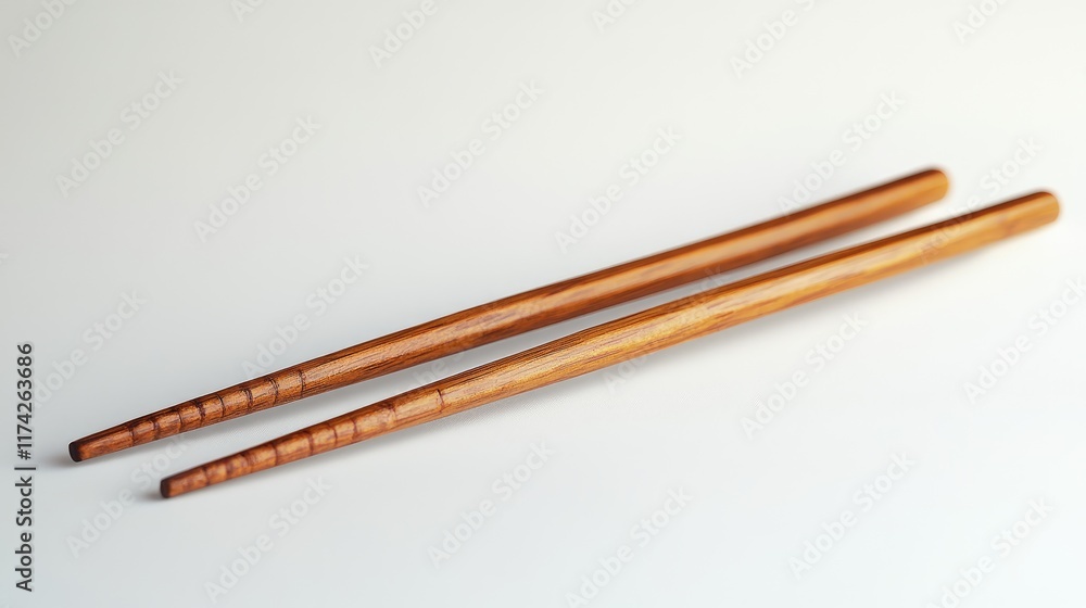 Elegant wooden chopsticks on a minimalist background showcasing traditional Asian dining utensils and craftsmanship. Elegant wooden chopsticks on a minimalist background showcasing traditional Asian dining utensils and craftsmanship.