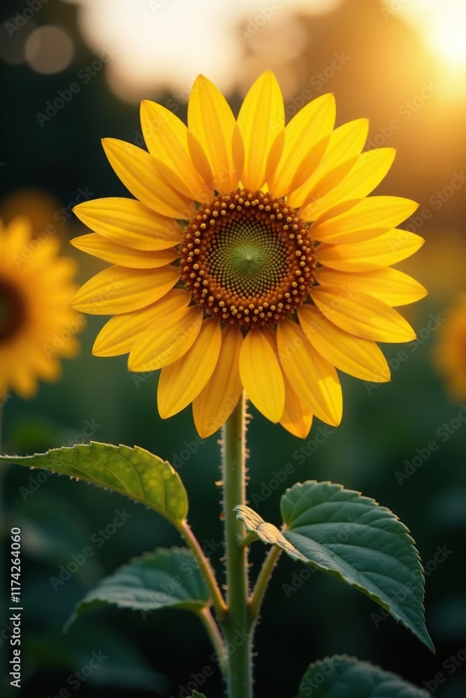 A key glows with soft light as it touches a sunflower, golden key, nature A key glows with soft light as it touches a sunflower, golden key, nature