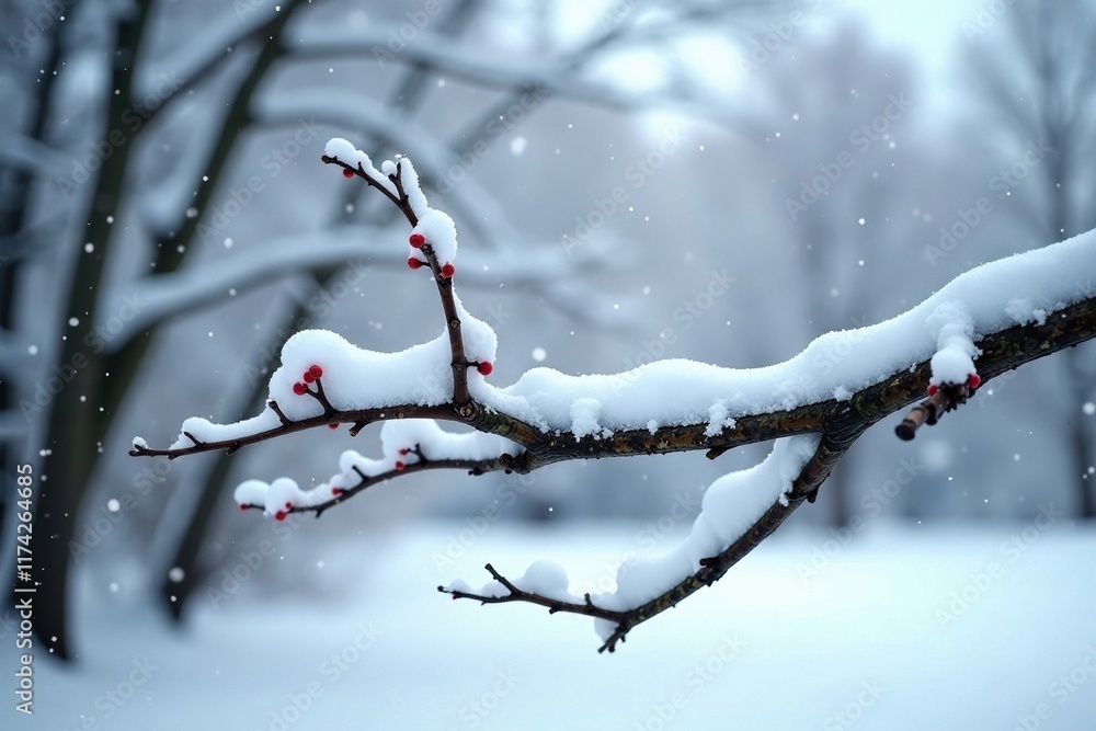 bare tree branch adorned with a blanket of white snow, serene, snowy, snow bare tree branch adorned with a blanket of white snow, serene, snowy, snow