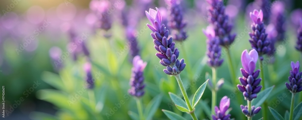 Obraz premium Delicate purple-green leaves of the lavender plant, garden, leafy
