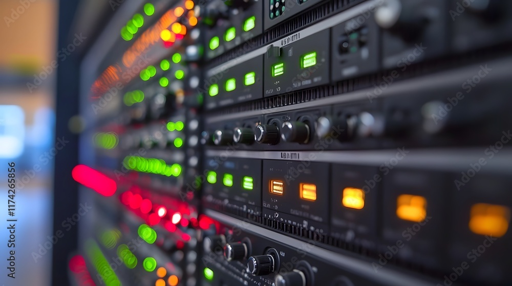 Sleek Digital Data Transfer Equipment in Modern Data Center Sleek Digital Data Transfer Equipment in Modern Data Center