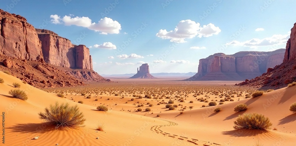 Naklejka premium Desert landscape with warm beige sandstone formations, sandstone, geological