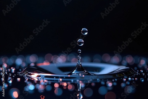 Tiny water drops suspended on black background with no apparent source, liquid, no apparent source photo