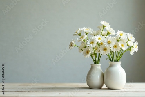 Wallpaper Mural delicate white flowers in small ceramic vases, simple arrangements, vase fillers, white blooms Torontodigital.ca