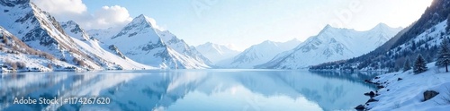 Wallpaper Mural Serene landscape of snow-capped mountains and frozen peaceful lake, frozen, mountains, peaceful Torontodigital.ca