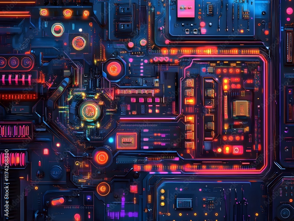 Intricate Digital Circuitry Patterns with Vibrant Glow and Surrealist Aesthetic Intricate Digital Circuitry Patterns with Vibrant Glow and Surrealist Aesthetic