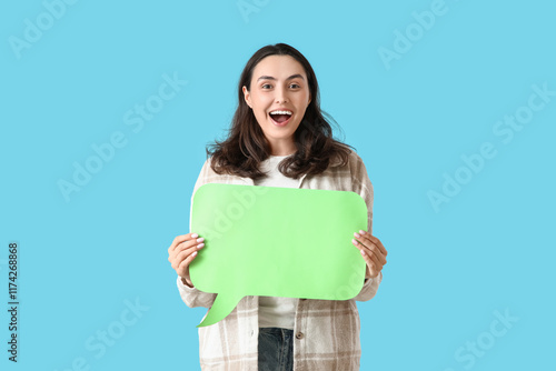 Happy young woman with blan...