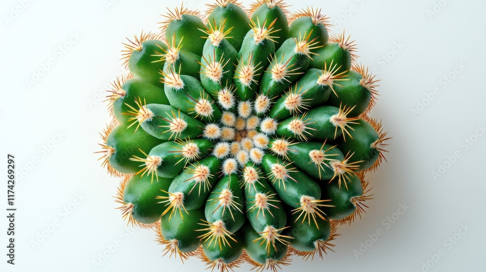 Stunning Top View of a Spherical Cactus with Geometric Pattern
