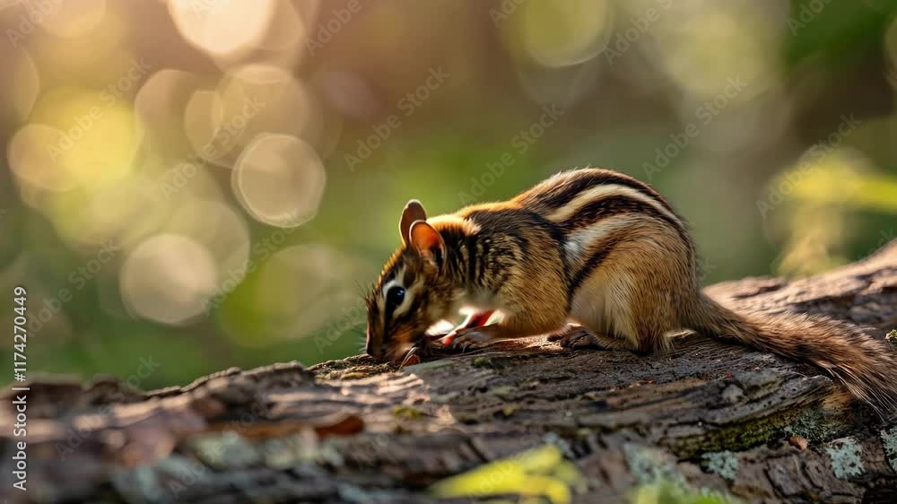 Chipmunk in sunlit forest with bokeh background in tranquil nature setting AI Chipmunk in sunlit forest with bokeh background in tranquil nature setting AI