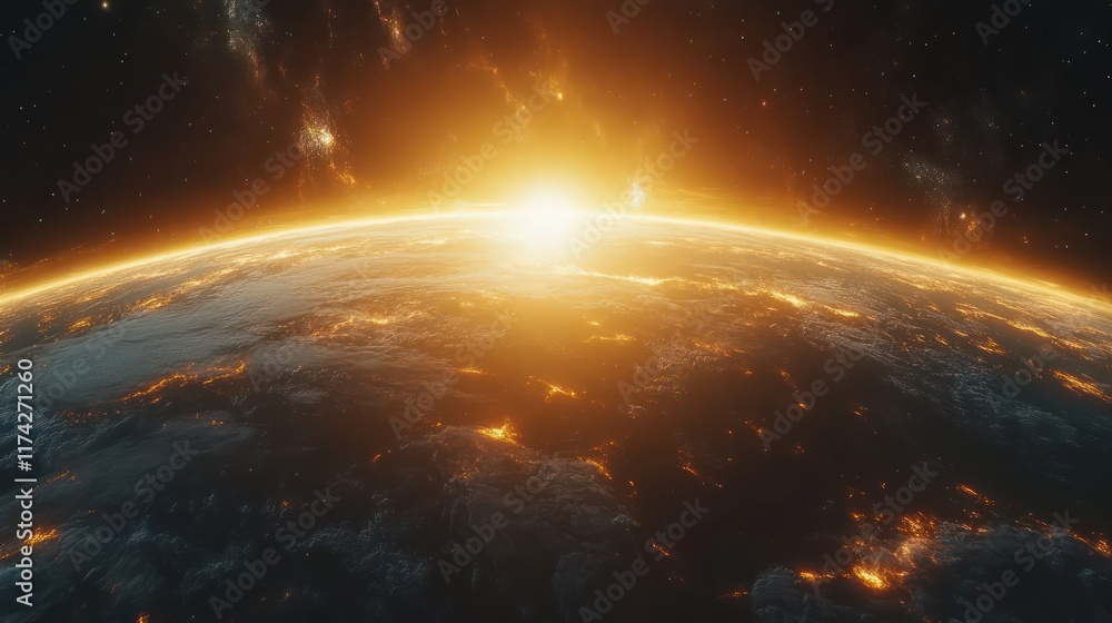 Fototapeta premium Golden Hour Earth: A Breathtaking Sunrise from Space