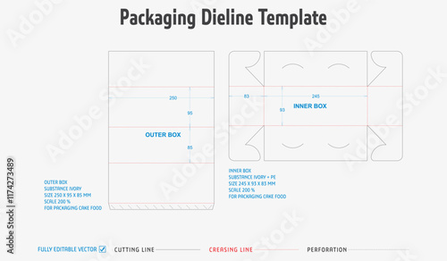 Packaging Dieline Template. 2D Technical Drawing fully editable vector. Prepared for production.