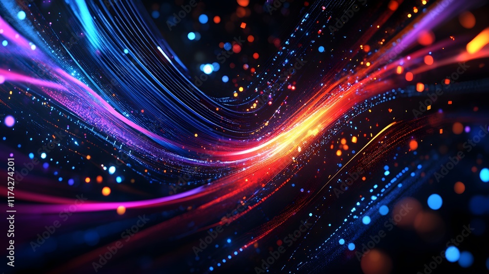 Fototapeta premium Abstract technology background features a dynamic digital graph representing the stock market, with vibrant colors and futuristic elements that convey complexity