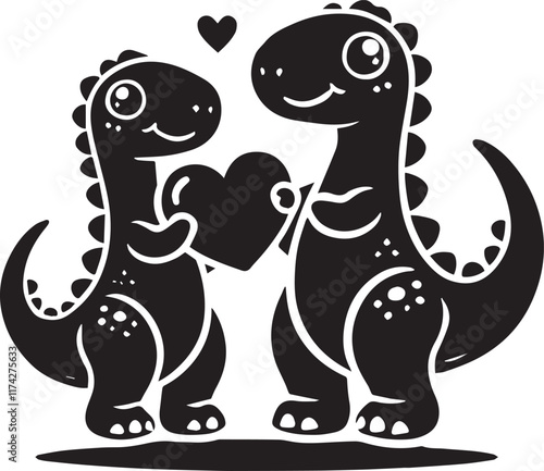 Dinosaurs holding heart photo