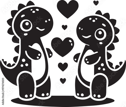 Dinosaurs holding heart photo