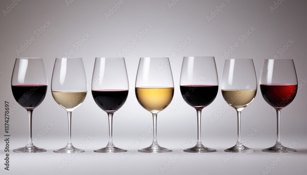 A stunning display of various wine glasses showcasing rich reds and elegant whites, celebrating the art of wine tasting and appreciation. A stunning display of various wine glasses showcasing rich reds and elegant whites, celebrating the art of wine tasting and appreciation.
