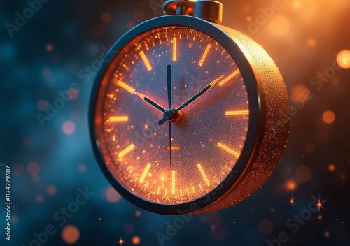 Vintage wall clock with glowing hands in a softly lit room during evening hours photo