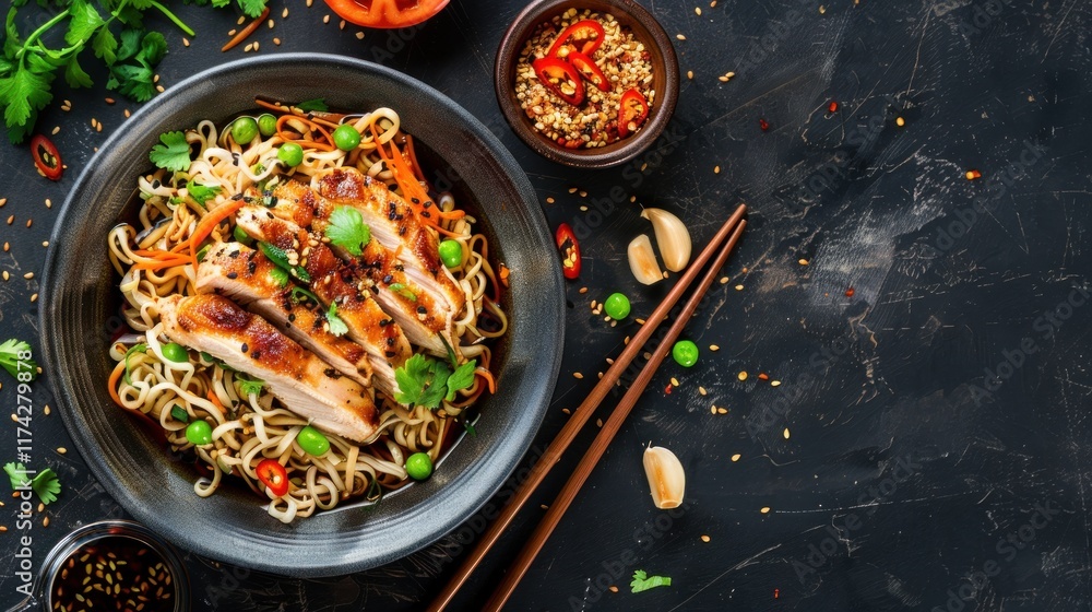Noodle Dish with chicken, AI generated backgrounds, wallpapers, images Noodle Dish with chicken, AI generated backgrounds, wallpapers, images