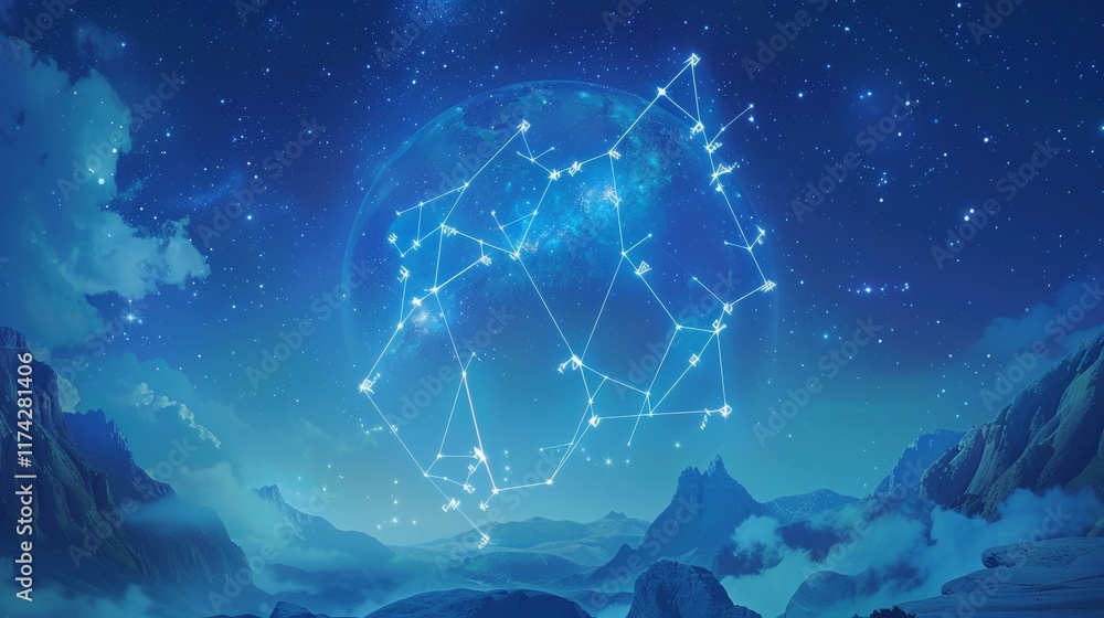 A serene moonlit desert shimmering constellations etched in the sand under a starry sky A serene moonlit desert shimmering constellations etched in the sand under a starry sky