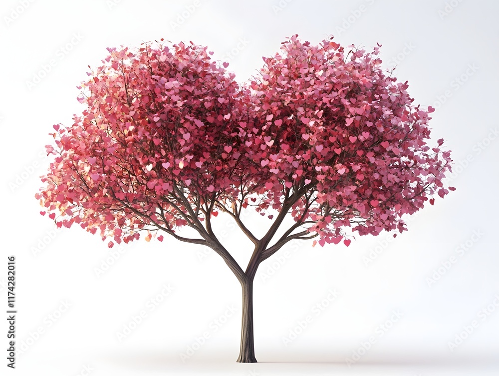 Fototapeta premium Romantic Heart Shaped Tree with Pink Floral Foliage in 3D Digital