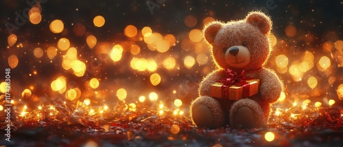 Wallpaper Mural Affection displayed with a teddy bear gift against warm colors, whimsical, manipulation, celebration backdrop Torontodigital.ca