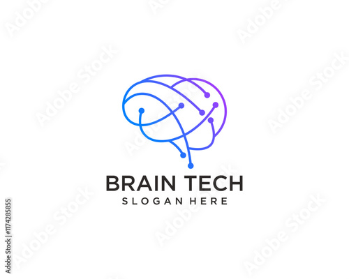 Line art technology brain logo