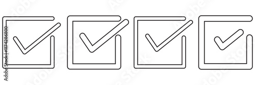 check box icon with correct with different line width. approved symbol. accept checkmark icons green tick box, check list square frame sign.