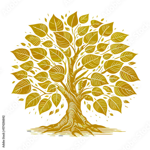 seamless vector pattern of a bo tree with leaves in autumn colors, for nature-themed wallpaper or decorative art