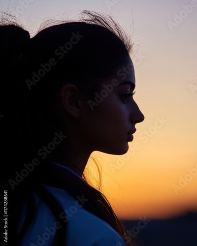 Wallpaper Mural Young Woman Silhouetted Against A Sunset Sky Torontodigital.ca