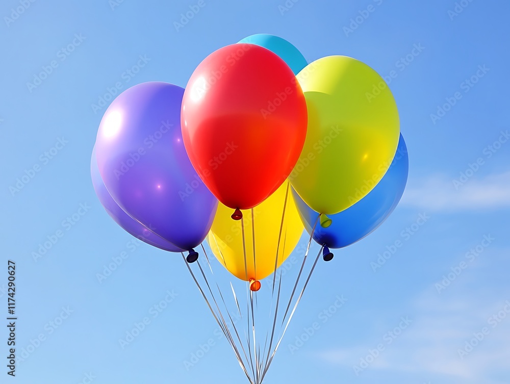 Bright and Colorful Party Balloons Floating Against a Blue Background, Perfect for Celebrations, Birthdays, and Festive Events Bright and Colorful Party Balloons Floating Against a Blue Background, Perfect for Celebrations, Birthdays, and Festive Events