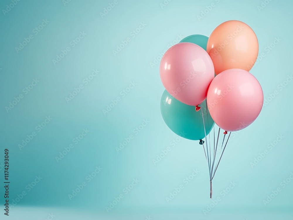 Bright and Colorful Party Balloons Floating Against a Blue Background, Perfect for Celebrations, Birthdays, and Festive Events Bright and Colorful Party Balloons Floating Against a Blue Background, Perfect for Celebrations, Birthdays, and Festive Events