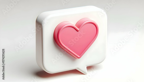 Pink A square 3D speech bubble with rounded corners The bubble is white and matte, featuring a pink heart1 photo