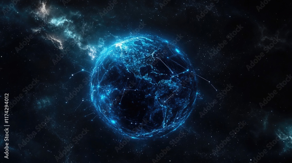 Obraz premium Digital Representation of Earth with a Network Connection Theme